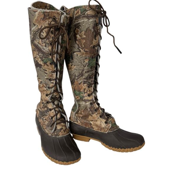 Vintage LL Bean Tall Leather Camouflage Duck Boots Womens Size 6.5 -7 Hunting - Picture 8 of 13